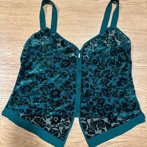 Delicates Teal Velvet Sheer Floral Top